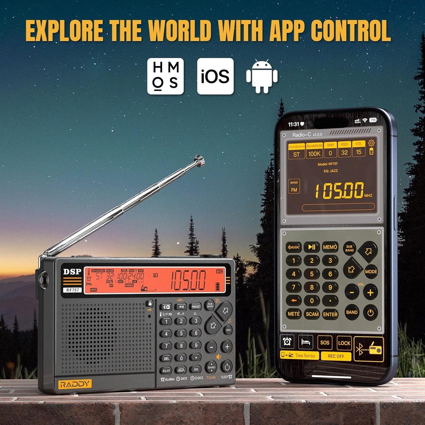Raddy RF757 APP Control Shortwave Radio Portable Radio with AM/FM/SW/VHF/UHF/CB