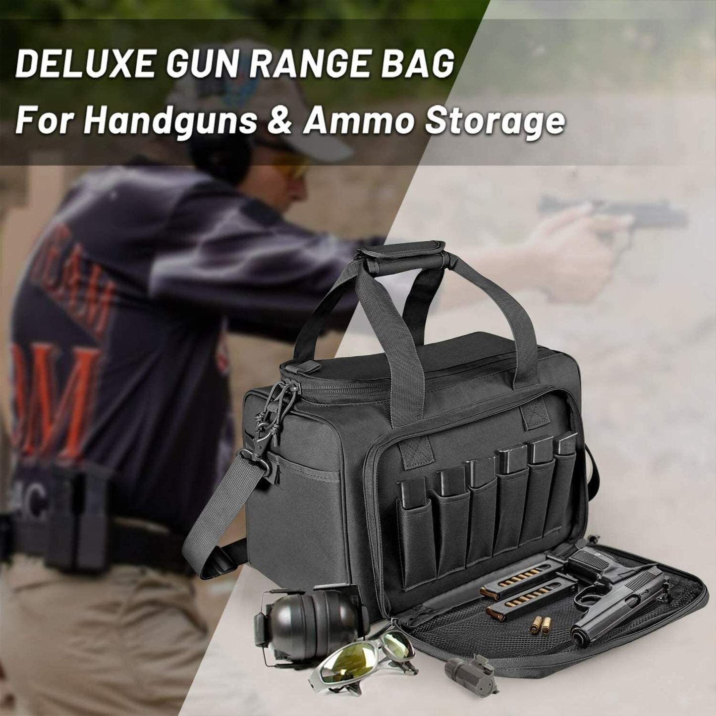 Tactical Gun Range Bag for Handguns and Ammo Pistol Bag with Magazine Slots