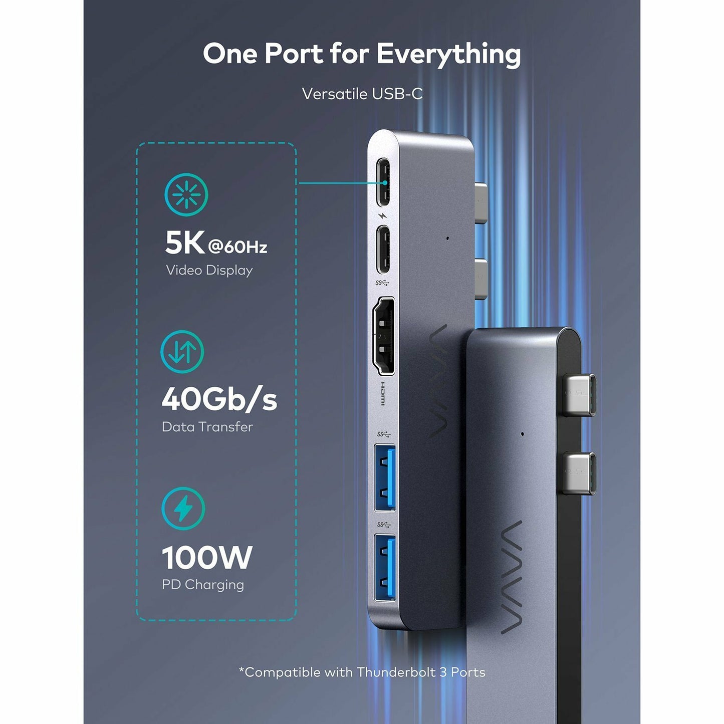 Vava VA-UC019 5-Port USB Type-C Hub for MacBook Pro Air