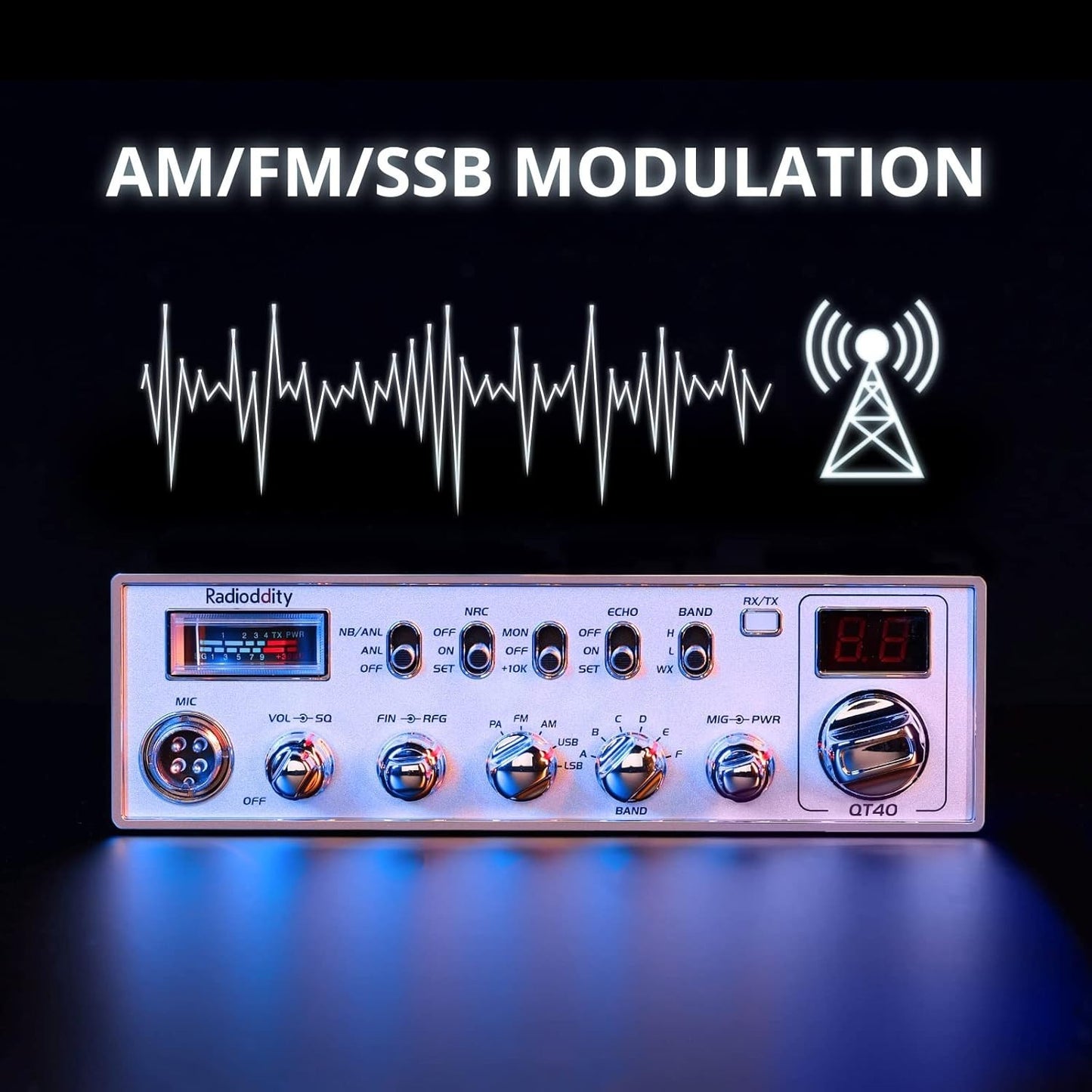 Radioddity QT40 10 Meter SSB Ham Radio, Digital Noise Reduction 40W High Power
