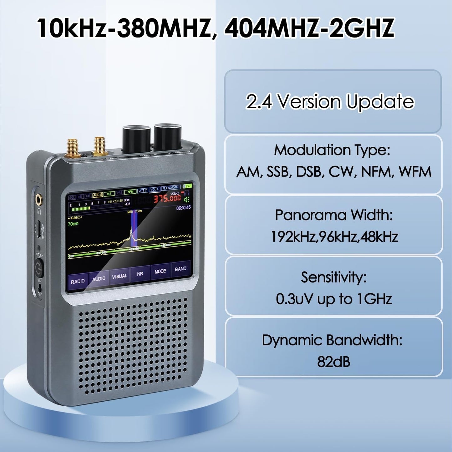 Malachite DSP2 SDR Radio Receiver with 3.5 Inch Touch Screen,10kHz-380MHz 404MHz