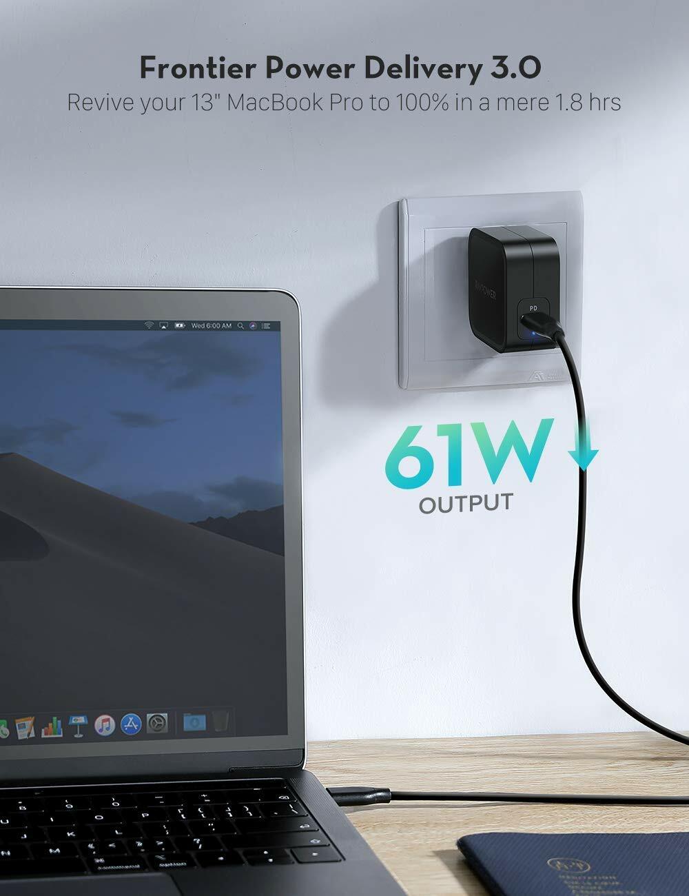 RAVPower 61W Wall Charger PD 3.0 Type C Fast Charging Power Delivery Foldable