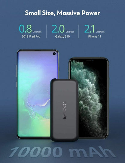 RAVPOWER PD/QC 10000mAh Power Bank 20W USB C Portable Charger for iPhone12 PB186