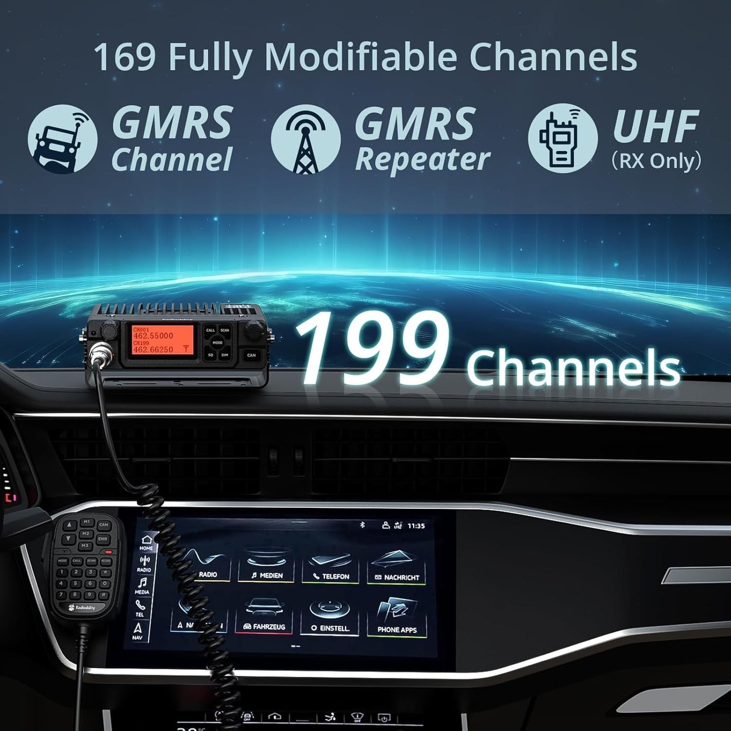Radioddity DB40-G GMRS Mobile Radio | 40W | Repeater Capable | 199 Channels