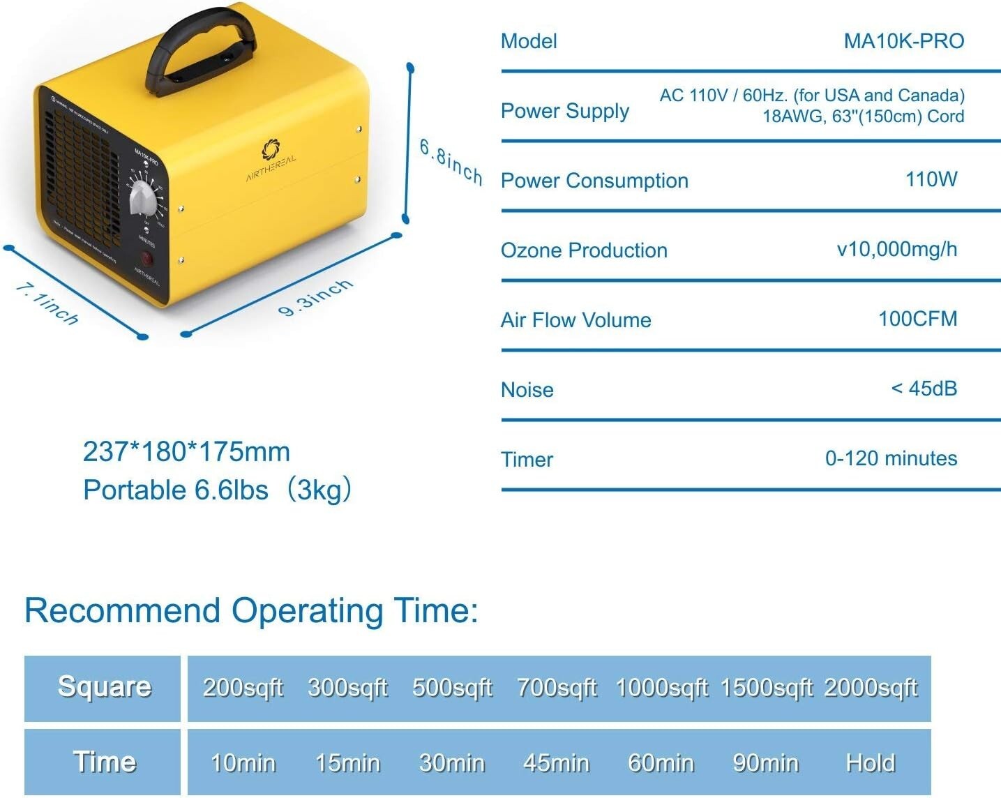 Airthereal MA10K-PRO Industrial Ozone Generator Odor Remover O3 Deodorizer Air