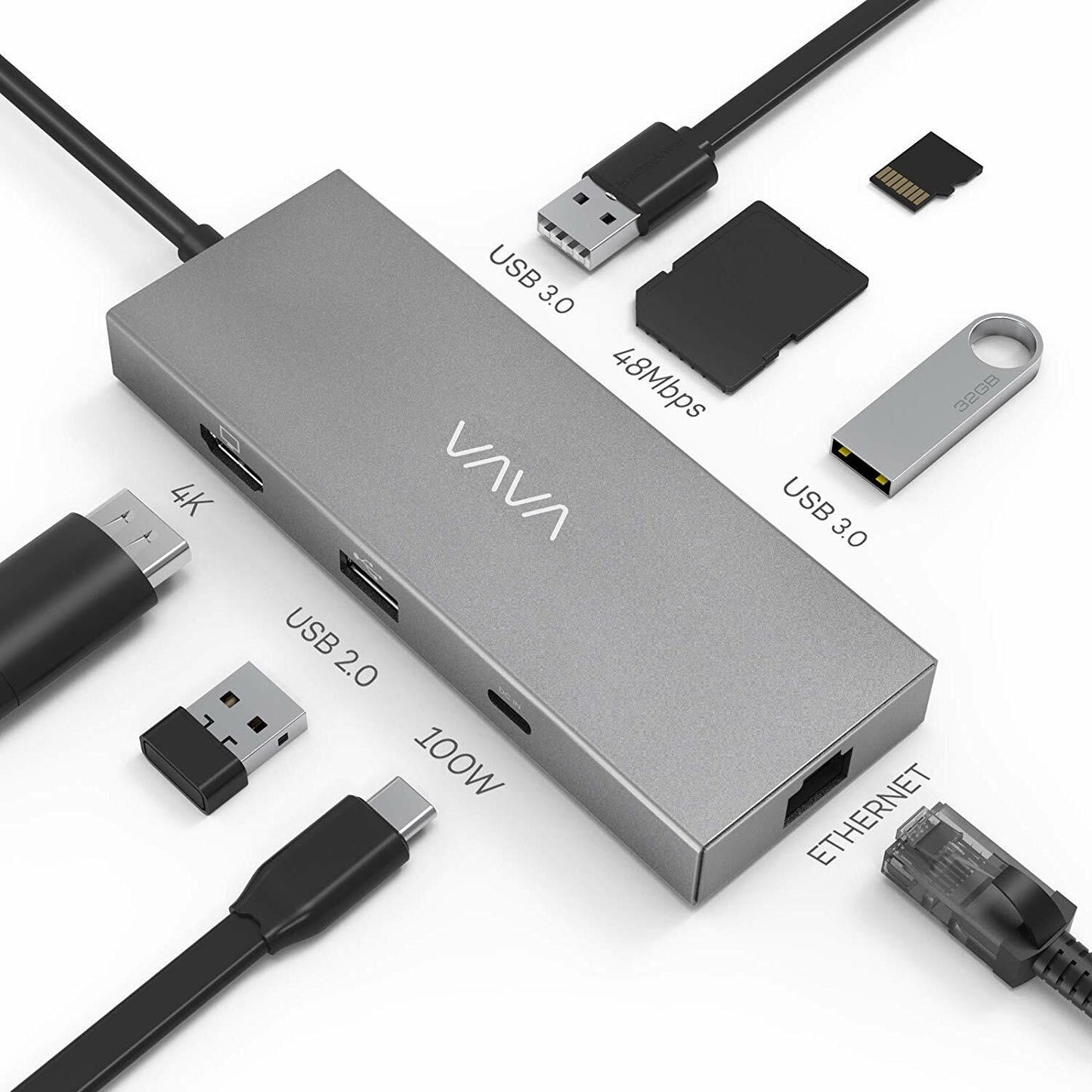 VAVA 8-in-1 USB C Hub 1 Gbps Ethernet Port 100W Pd Charging Port 4K HDMI Port