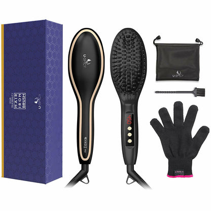 USpicy Hair Straightener Brush with FREE Heat Resistant Glove Hair Straightening