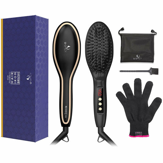 USpicy Hair Straightener Brush with FREE Heat Resistant Glove Hair Straightening
