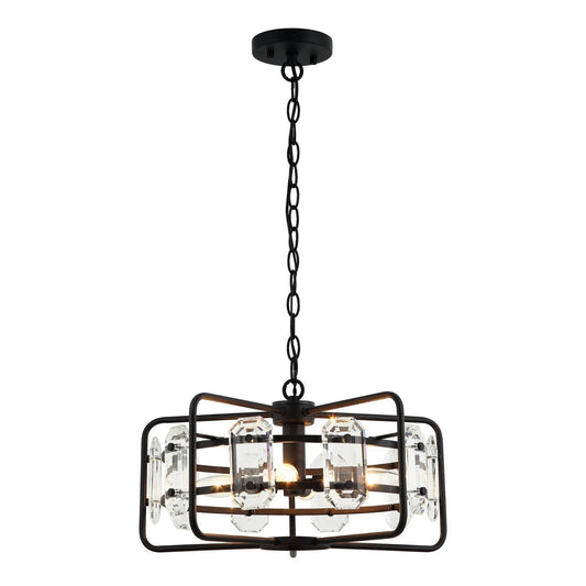 4-Light Black Modern Crystal Pendant Light