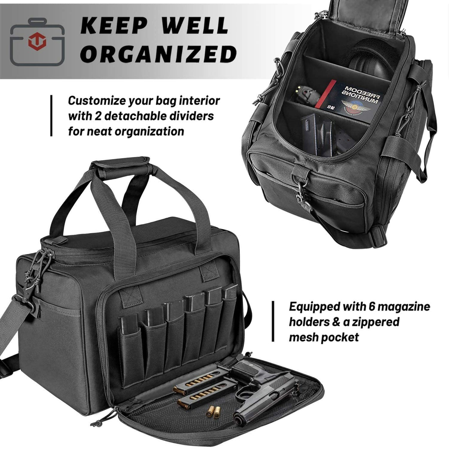Tactical Gun Range Bag for Handguns and Ammo Pistol Bag with Magazine Slots