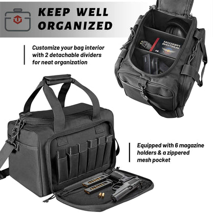 Tactical Gun Range Bag for Handguns and Ammo Pistol Bag with Magazine Slots