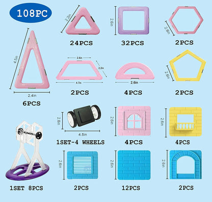 108 Piece Magnetic Tiles Magnet Building Blocks Birthday Gift dreambuilder