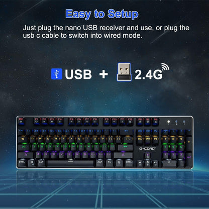 Wireless Gaming Keyboard Mechanical G-Cord Wired Keyboard LED Backlit 104 Keys