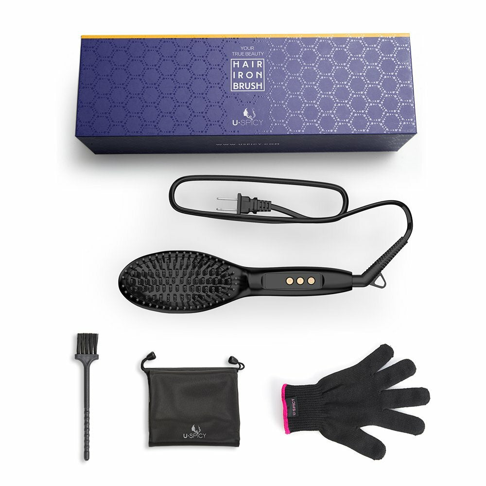 USpicy Hair Straightener Brush with FREE Heat Resistant Glove Hair Straightening