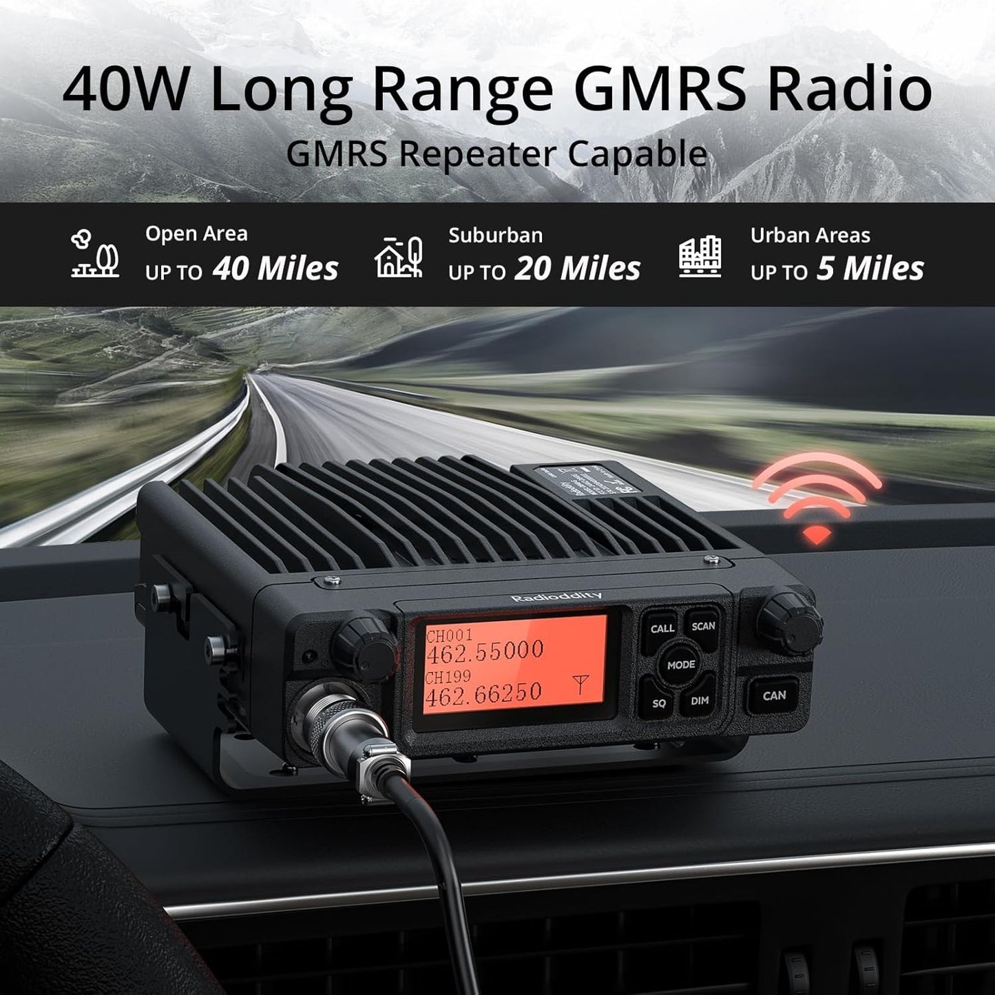 Radioddity DB40-G GMRS Mobile Radio | 40W | Repeater Capable | 199 Channels