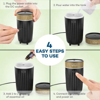 VAVA Car Essential Oil Diffuser 60ml Portable USB Aroma Diffuser Ulstrasonic