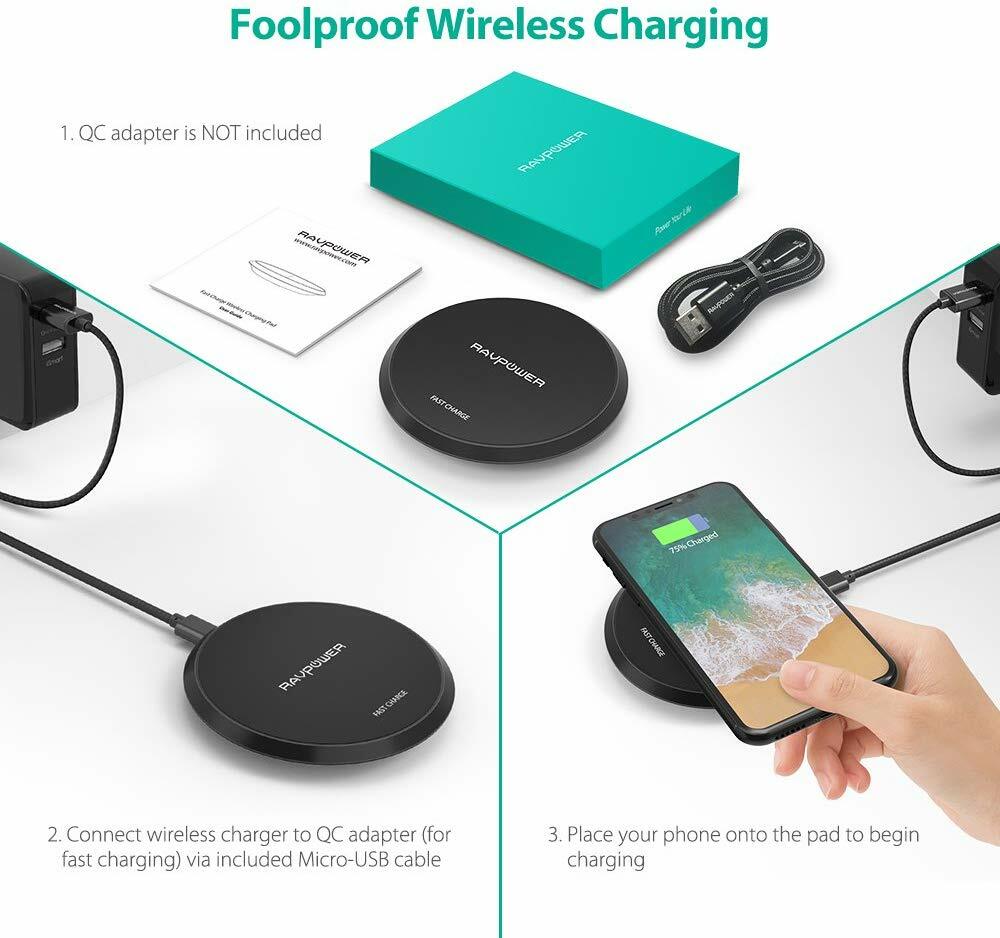 RAVPower Qi Certified 10W Fast Wireless Charging Pad (NO Adapter)