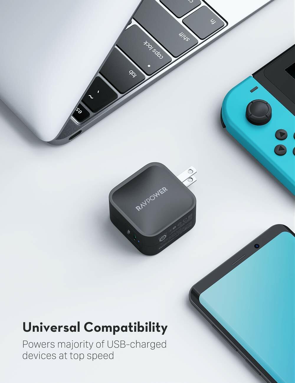 RAVPower 61W Wall Charger PD 3.0 Type C Fast Charging Power Delivery Foldable