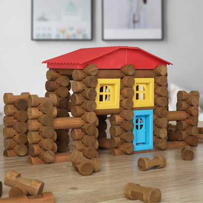 SainSmart Jr. 150 PCS Wooden Log Cabin Set Building House Toy for Toddlers