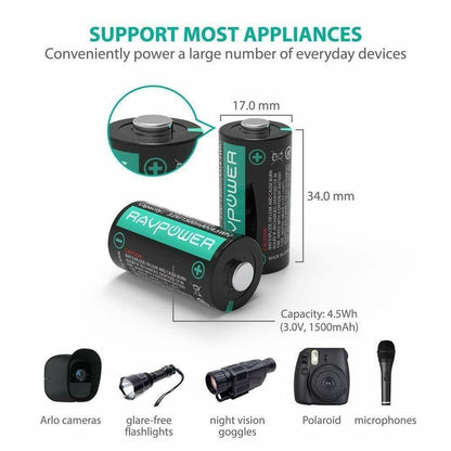 CR123A Lithium Batteries RAVPower Non-Rechargeable 3V Lithium Batter 16Pack
