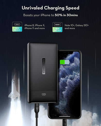 RAVPower Portable Charger 15000mAh PD3.0 Power Bank QC 3.0 PB231 Ultra Compact