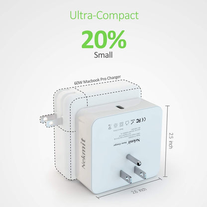 Nekmit 61W USB-C Space Saving Power Delivery Fast Wall Charger PD 3.0