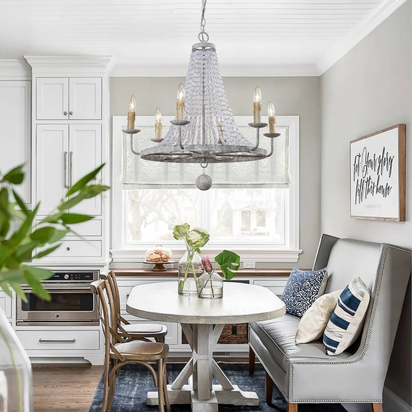 6-Light Modern Antique White Wheel Chandelier with Crystal LED96