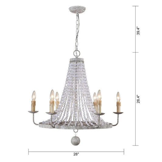 6-Light Modern Antique White Wheel Chandelier with Crystal LED96