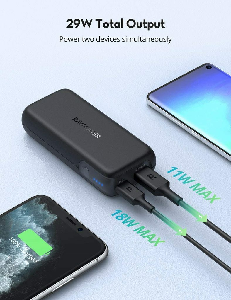 RAVPOWER PD/QC 10000mAh Power Bank 20W USB C Portable Charger for iPhone12 PB186