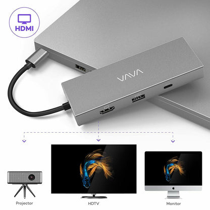 VAVA 8-in-1 USB C Hub 1 Gbps Ethernet Port 100W Pd Charging Port 4K HDMI Port