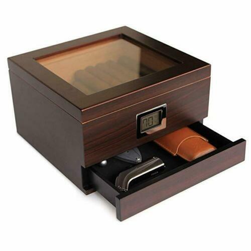 Glass Top Handcrafted Cedar Humidor w/ Storage Drawer
