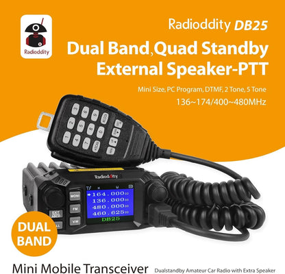 Radioddity DB25 Pro Car Mobile Radio Dual Band V/UHF 25Watt, Quad Band Antenna