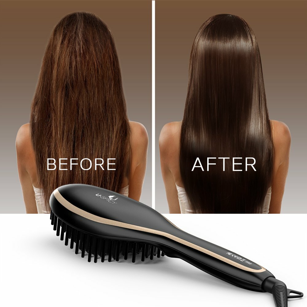 USpicy Hair Straightener Brush with FREE Heat Resistant Glove Hair Straightening