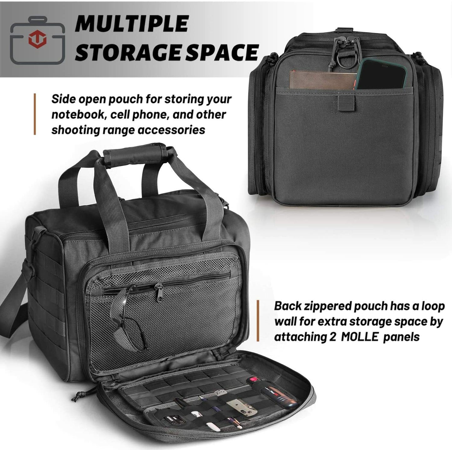 Tactical Gun Range Bag for Handguns and Ammo Pistol Bag with Magazine Slots