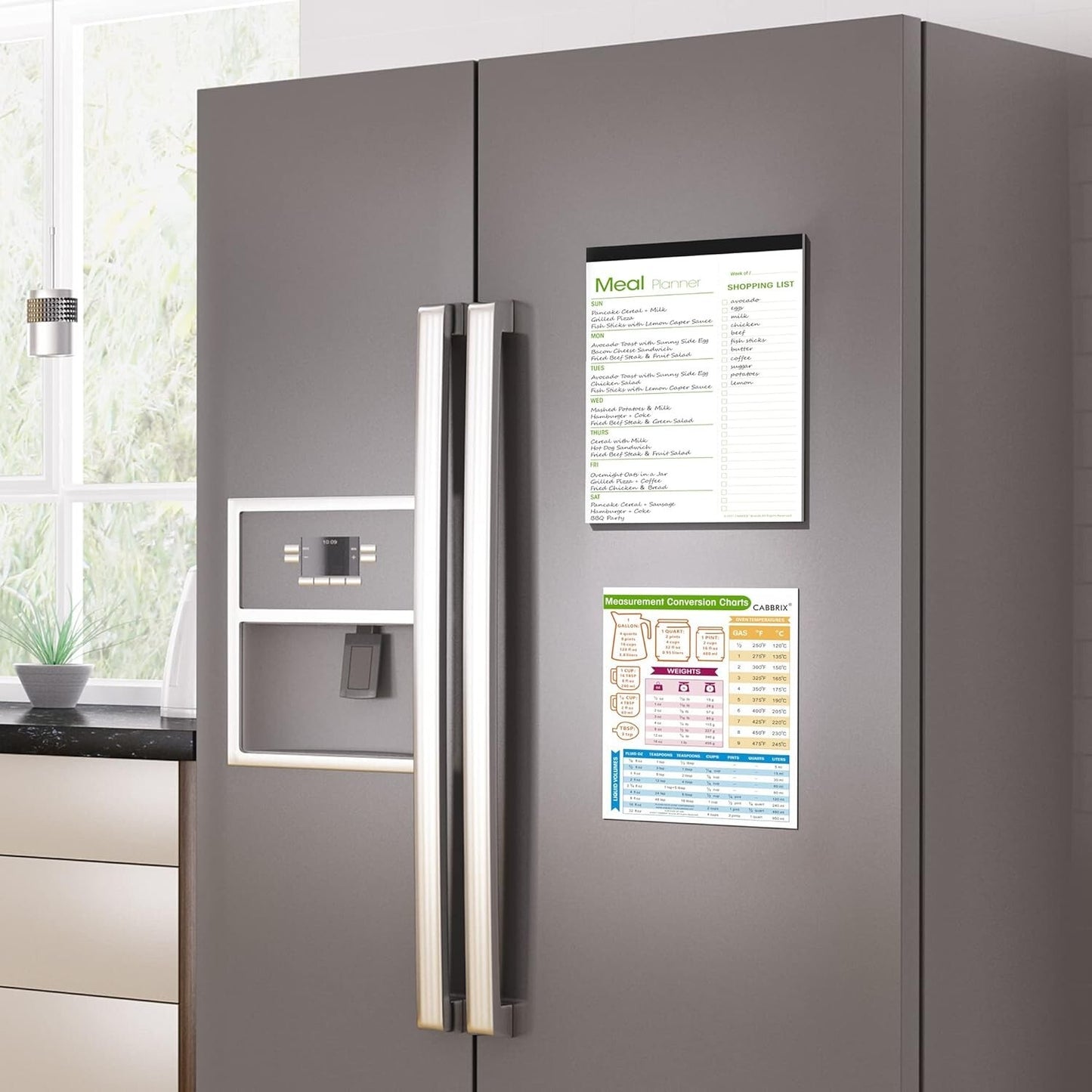 Weekly Meal Planner and Magnetic Kitchen Measurement Conversion Chart 7"X10"