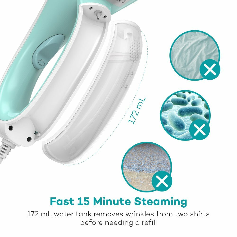 TaoTronics 1000W Garment Steamer 172ml Water Tank Prevents Spills 20 Sec Fast St