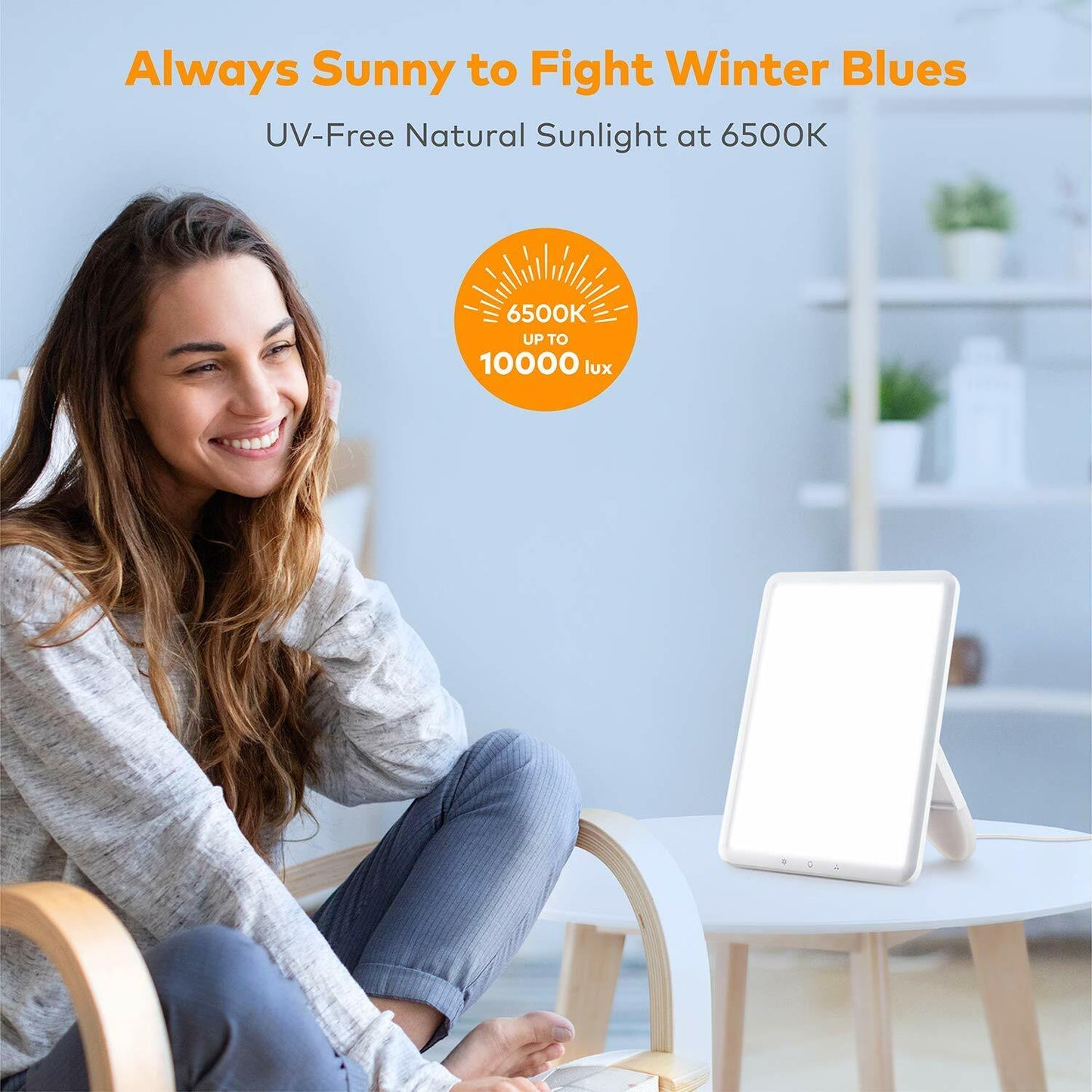 VIPEX Light Therapy Lamp Happy Light Portable Thin with UV-Free 10000 Lux Sun Li