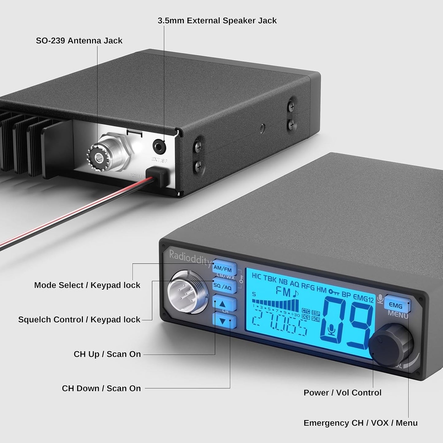Radioddity CB-500 CB Radio Mobile Transceiver with Noise Reduction AM FM New