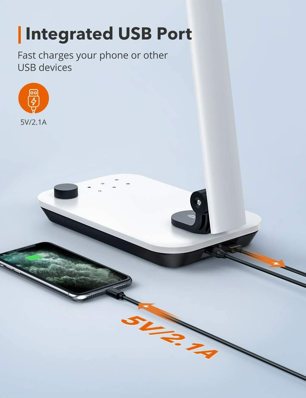 TaoTronics LED Desk Lamp with USB Charging Port Dimmable Forward Beam Technology