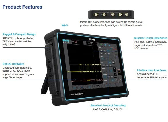 Tablet Oscilloscope TO2002 to Series Lab Oscilloscopes 200Mhz 2 Channel Touch