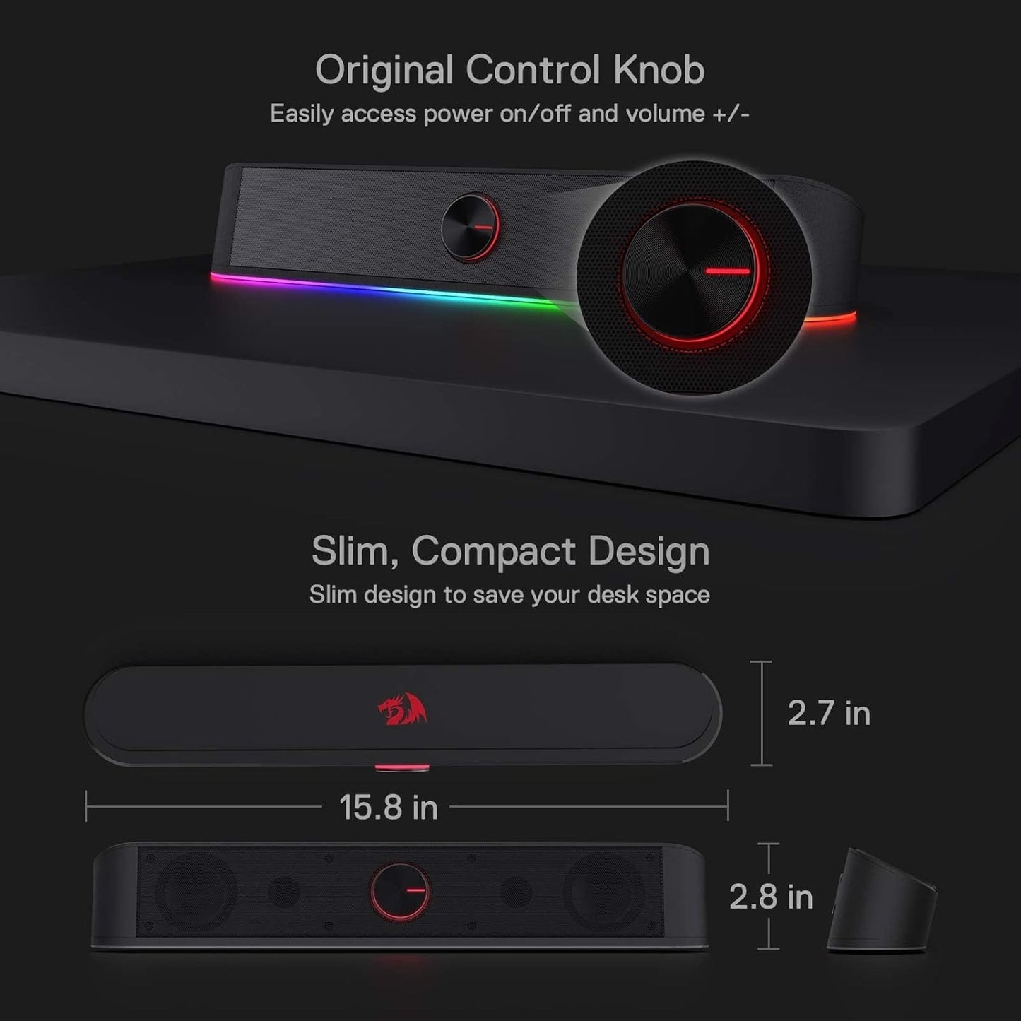 Redragon GS560 RGB Desktop Soundbar, 2.0 Channel Computer Speaker