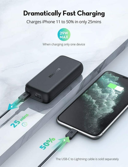 RAVPOWER PD/QC 10000mAh Power Bank 20W USB C Portable Charger for iPhone12 PB186
