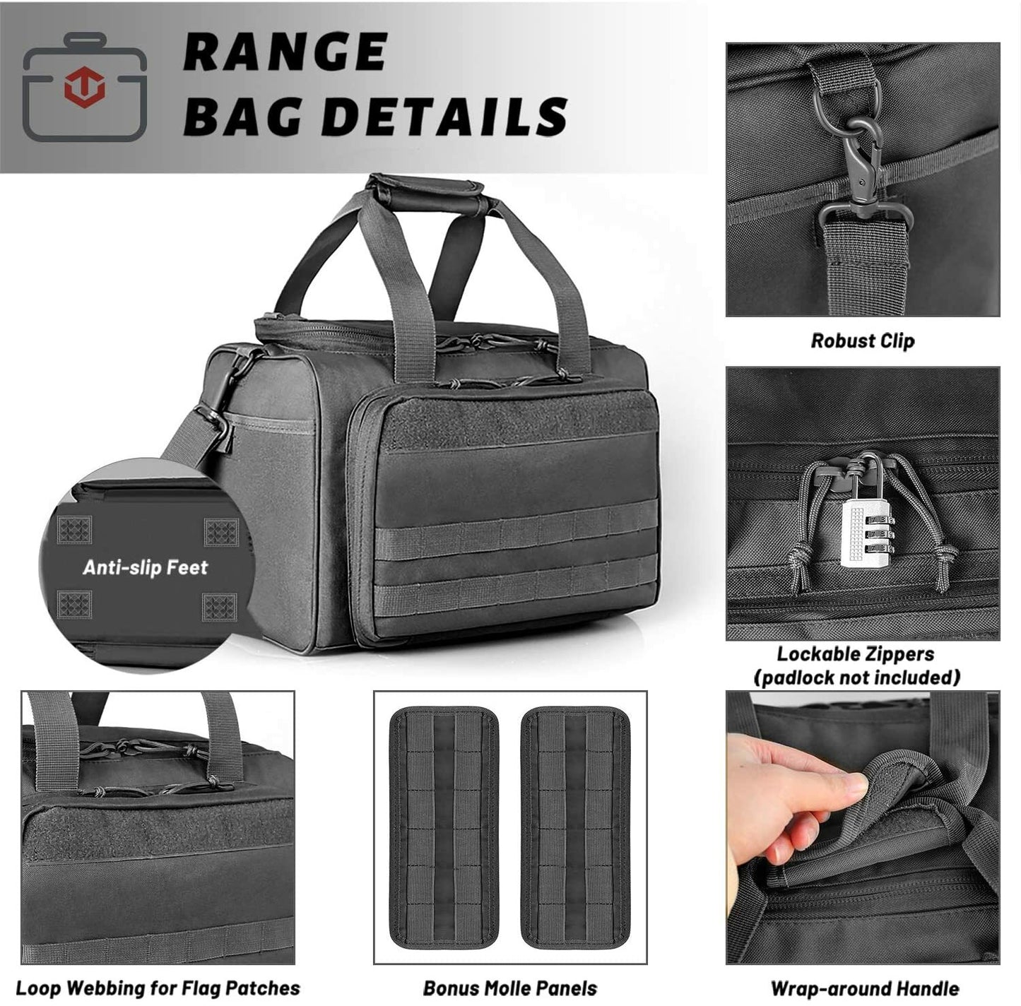 Tactical Gun Range Bag for Handguns and Ammo Pistol Bag with Magazine Slots