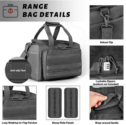 Tactical Gun Range Bag for Handguns and Ammo Pistol Bag with Magazine Slots