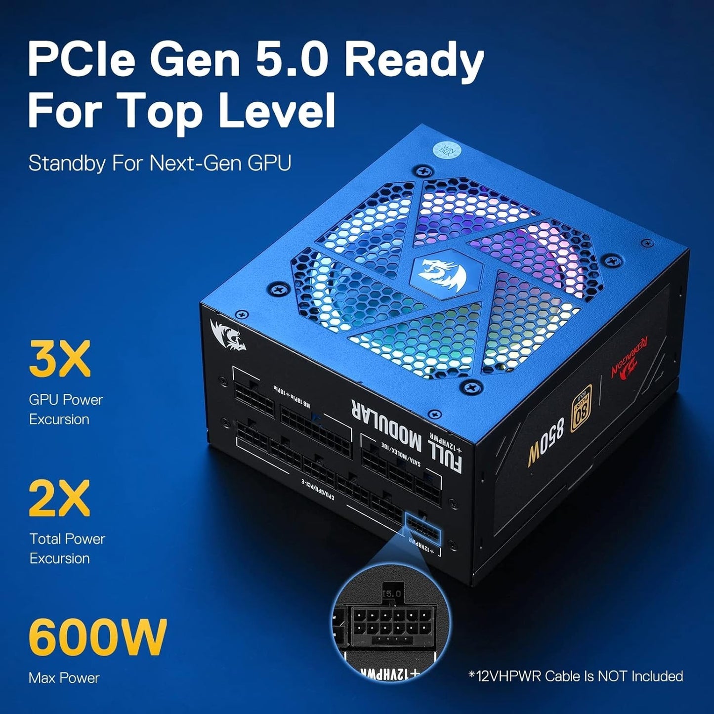Redragon RGPS-850W 80+ Gold 850 Watt ATX 3.0 & PCIe 5.0 Fully Modular Power Supp