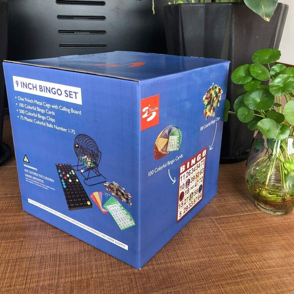 9" Deluxe Bingo Cage Game Set - 9 Inch Metal Cage with Plastic 75 Bingo