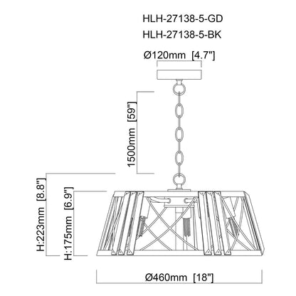 5-Light Modern Black Golden Crystal Chandelier