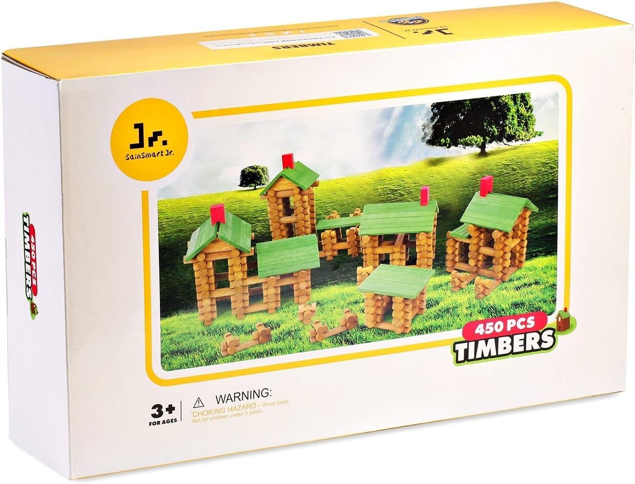 SainSmart Jr. 450 PCS Wooden Log Cabin Set Building House Toy for Toddlers, C...