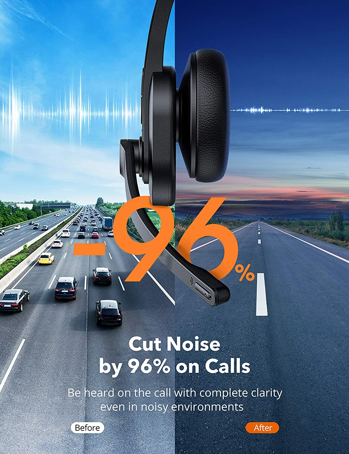 TaoTronics Trucker Bluetooth Headset with Microphone on ear 34h headphones