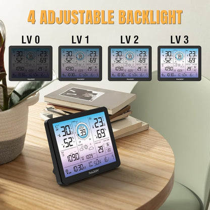 Raddy VP7 5-in-1 Weather Station Wireless for Indoor Outdoor  7.4" Large Digital